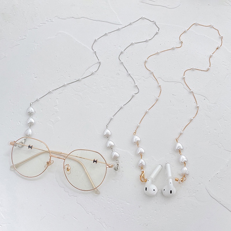 Dây Xích Gắn Giá Đỡ Mắt Kính Chống Thất Lạc Hình Trái Tim Đính Ngọc Trai Đa Năng Tiện Lợi Dành Cho Bạn Nữ