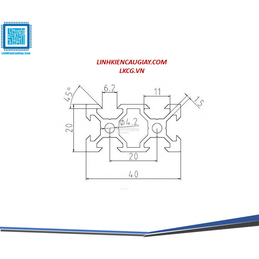 Nhôm định hình V slot 2040 Anot đen (1m)