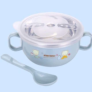 Bát Ăn Dặm BABUU Inox 2 lớp Cách Nhiệt Cho Bé Có Tay Cầm Nắp Đậy Kèm Thìa Muỗng.