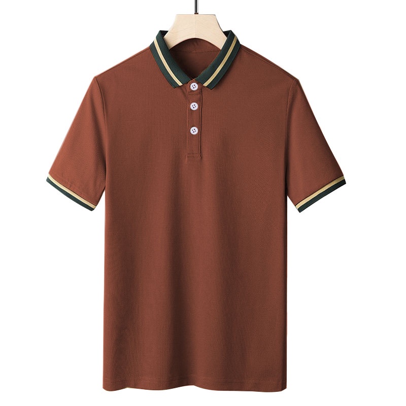 Áo Polo Nam FEEL GOOD cổ bẻ tay ngắn basic màu Coffee VIỀN CỔ KẺ SỌC đẹp vải cá sấu cotton cao cấp xuất xịn chuẩn form