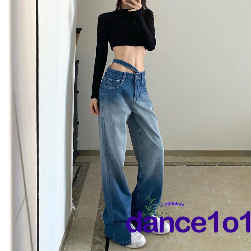 Quần jean ống thẳng cạp vừa phối màu gradient thời trang dành cho nữ