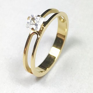 Nhẫn Titan Nữ Đính Đá Vuông Sang Trọng Không Đen Không Gỉ TT 1308