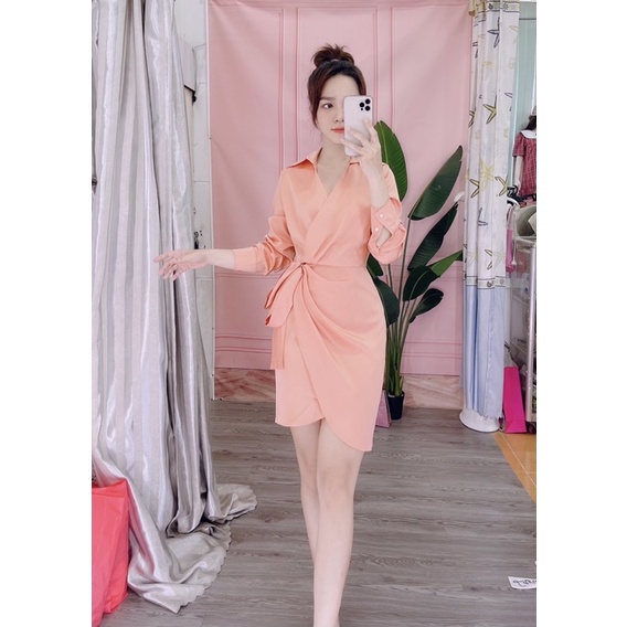 ĐẦM LỤA TÀ XOÉ CỔ ĐẮP CHÉO