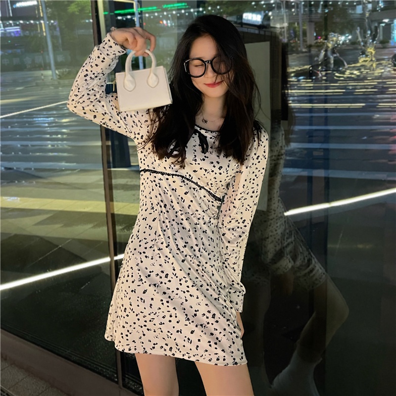 Đầm ngắn dáng ôm in hoa kiểu retro Hàn Quốc thời trang mùa thu mới cho nữ