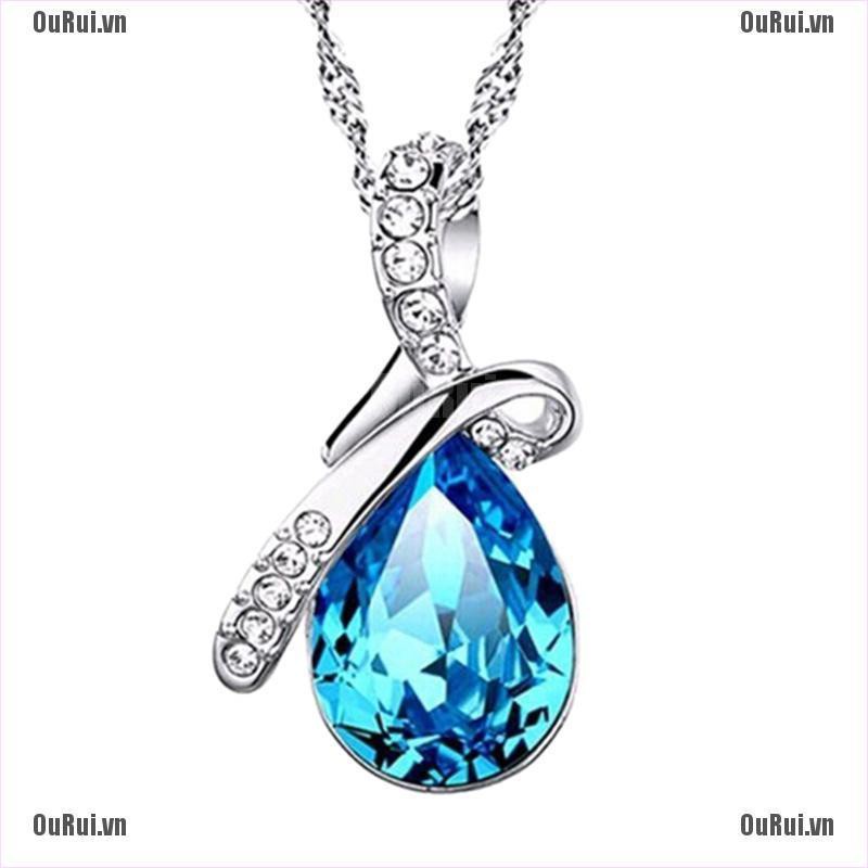 Dây chuyền mặt hình giọt nước đính đá Zircon xanh