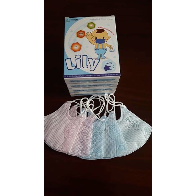 Khẩu trang Lily cho bé 10 cái/ hộp xanh và hồng