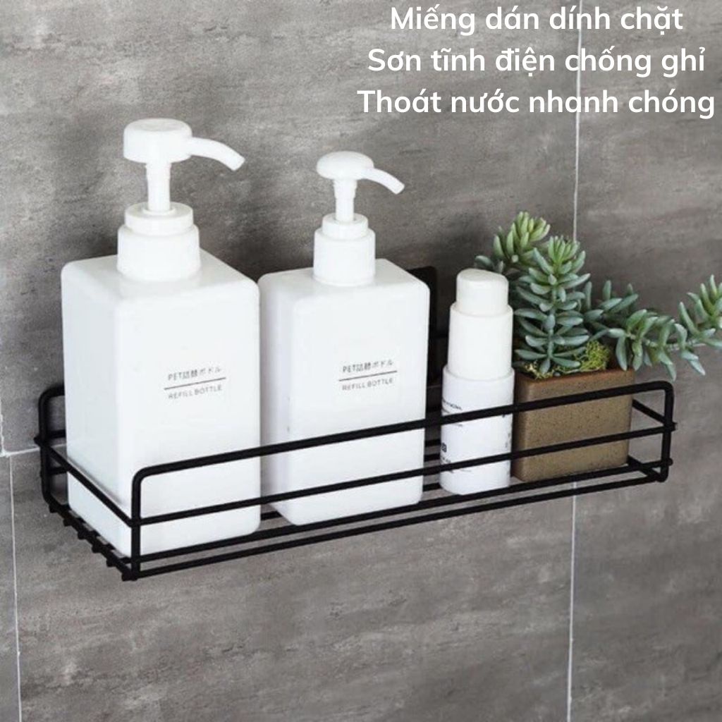 Kệ nhà tắm hình chữ nhật, giá đựng gia vị gắn tường, đựng đồ phòng ăn không rỉ kèm miếng dán siêu dính