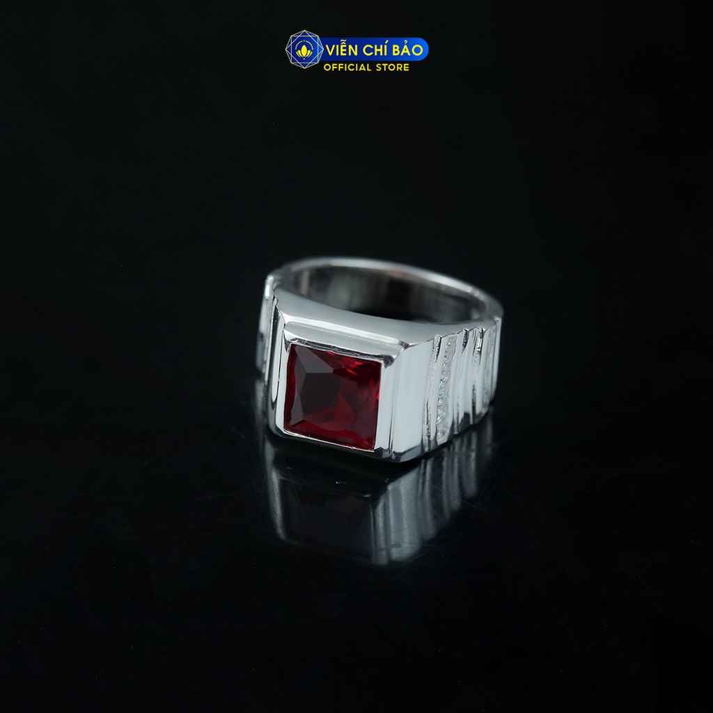 Nhẫn nam viền 2 hàng đá đỏ chất liệu bạc 925 thời trang phụ kiện trang sức Viễn Chí Bảo N300772