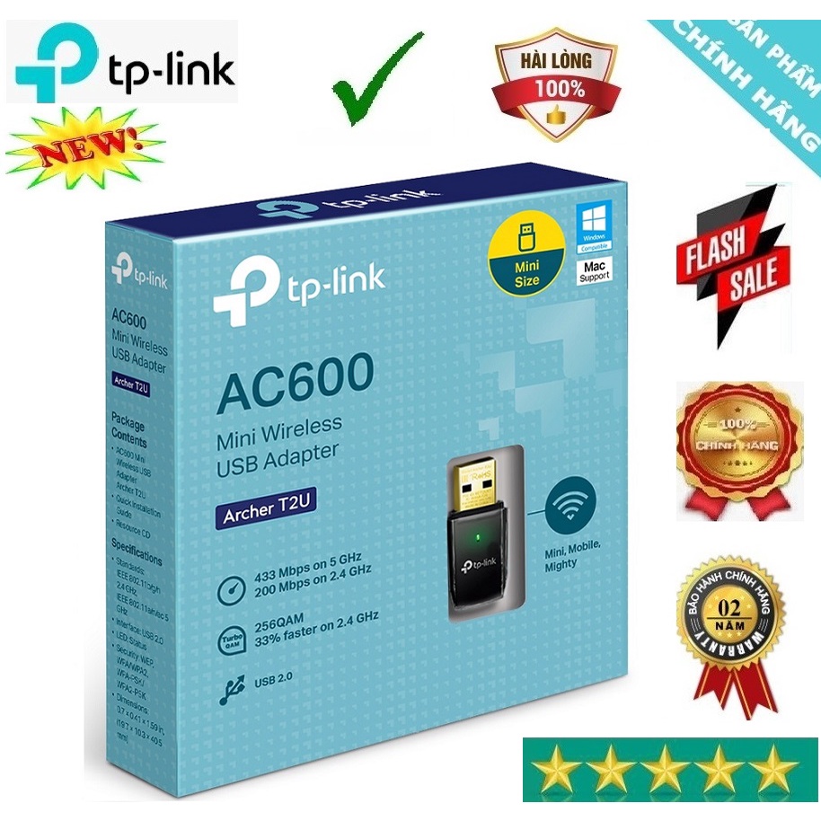Bộ Thu Wifi TPLink 2 băng tần Archer T2U 600Mbps