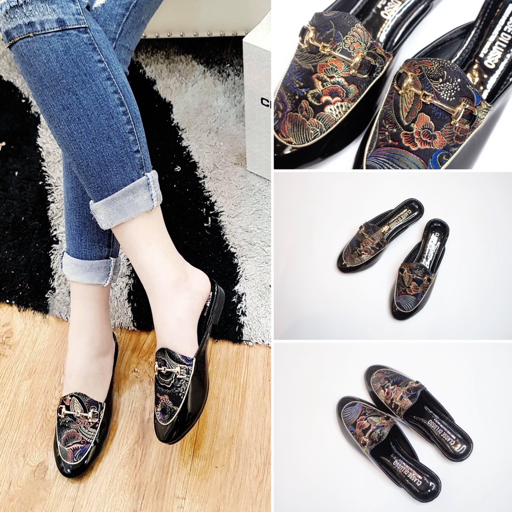 GIÀY SỤC SLIPPER NỮ YANXI ĐEN THỔ CẨM SPM003B