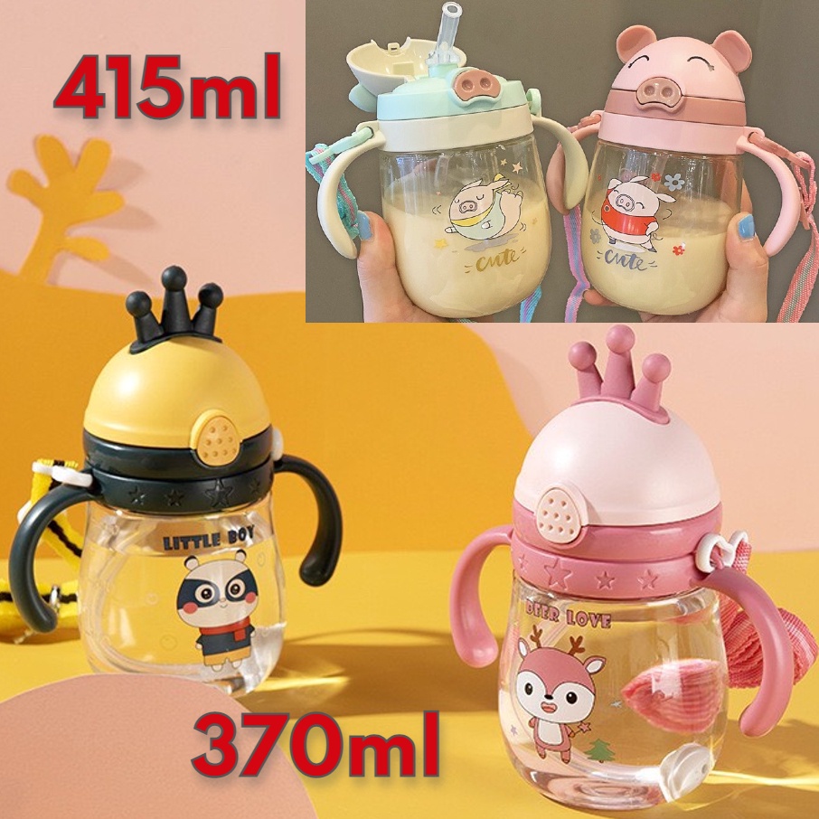 Bình tập uống nước chống sặc cho bé tập hút hình Pepa Pig siêu ngộ dung tích 415ml có chia vạch