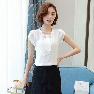 ÁO CỔ TRÒN PHỐI NƠ XỎ KHOEN