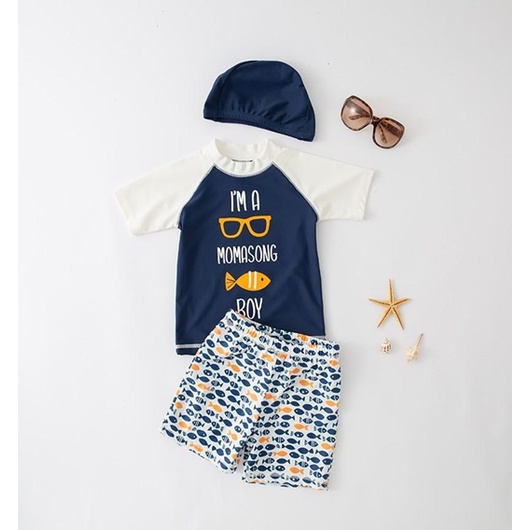 Set đồ bơi sang chảnh kèm mũ cho bé trai từ 12-40kg