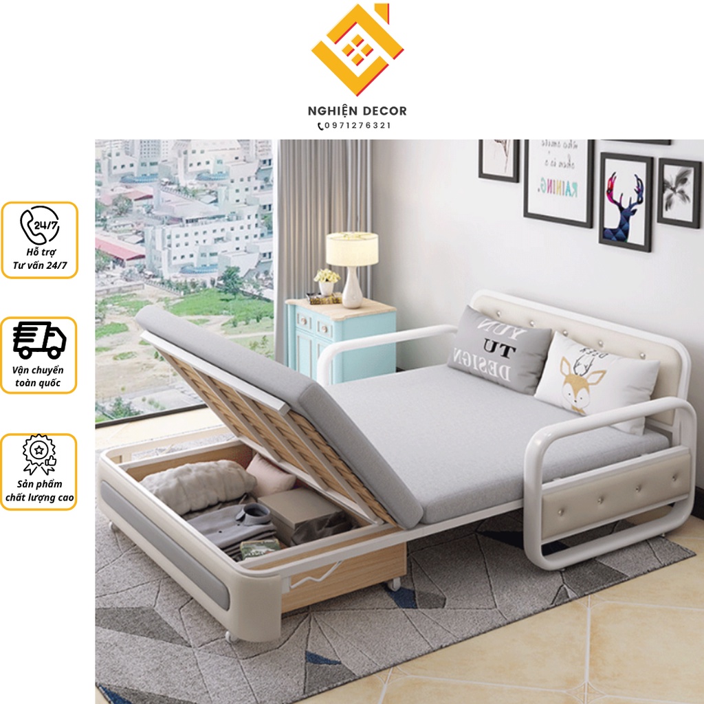 Giường sofa gấp gọn đa năng, ghế sofa chuyển đổi thành giường có hộc đựng đồ