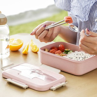 Hộp cơm lúa mạch 3 ngăn kèm đũa thìa inox