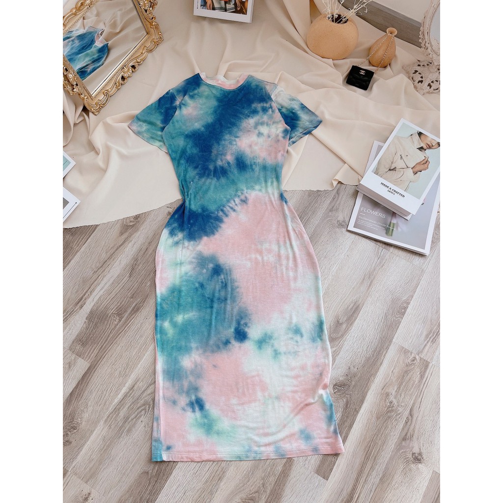 Đầm Body Loang Màu- Váy Ôm Body Nữ Tay Ngắn Thiết Kế Hiện Đại, Cá Tính Cực Tôn Dáng- Chất Vải Thun Co Giãn Dễ Mặc