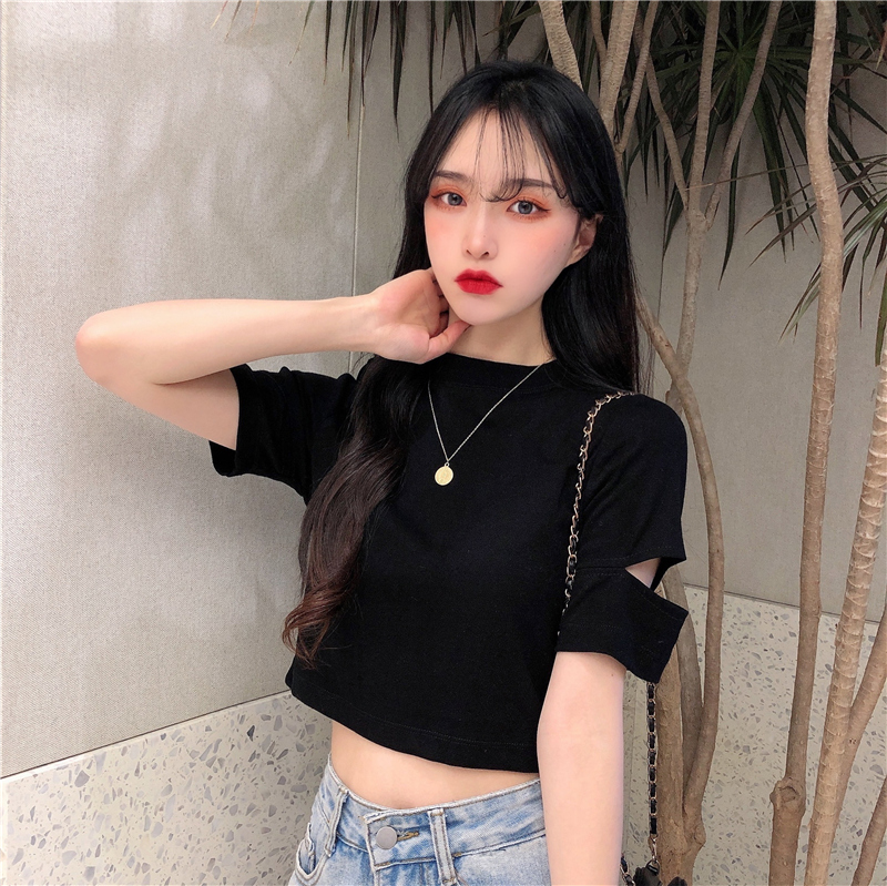 Áo croptop SUXI ngắn tay trơn màu xinh xắn thời trang cho nữ