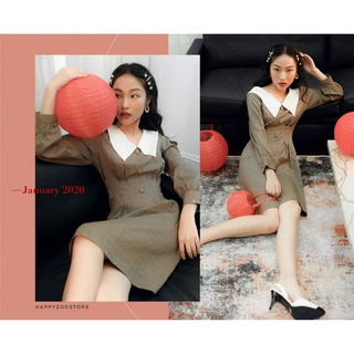 Đầm cổ sen caro Happy Zoo sz S (164)