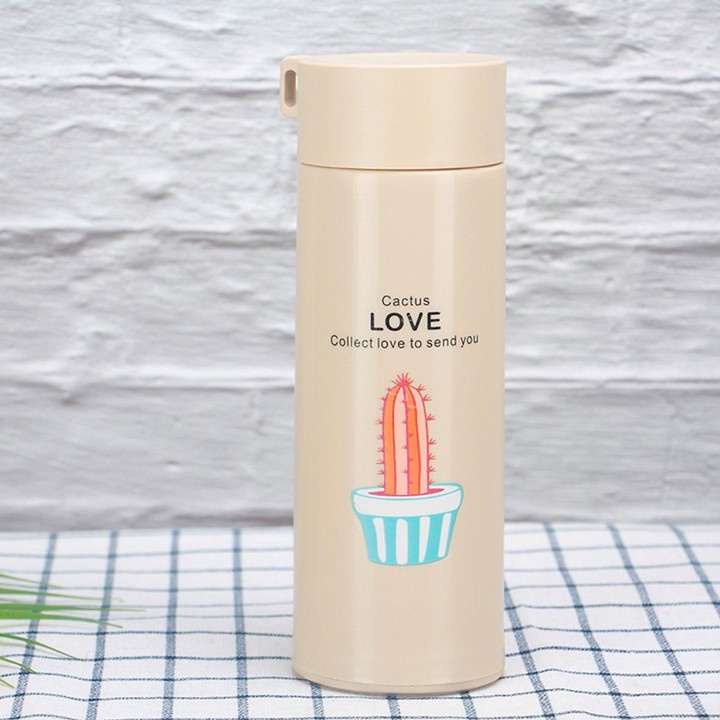 Bình giữ nhiệt 6OUP lõi thủy tinh cao cấp - bình đựng nước 400ml có dây xách hình xương rồng dễ thương tiện lợi