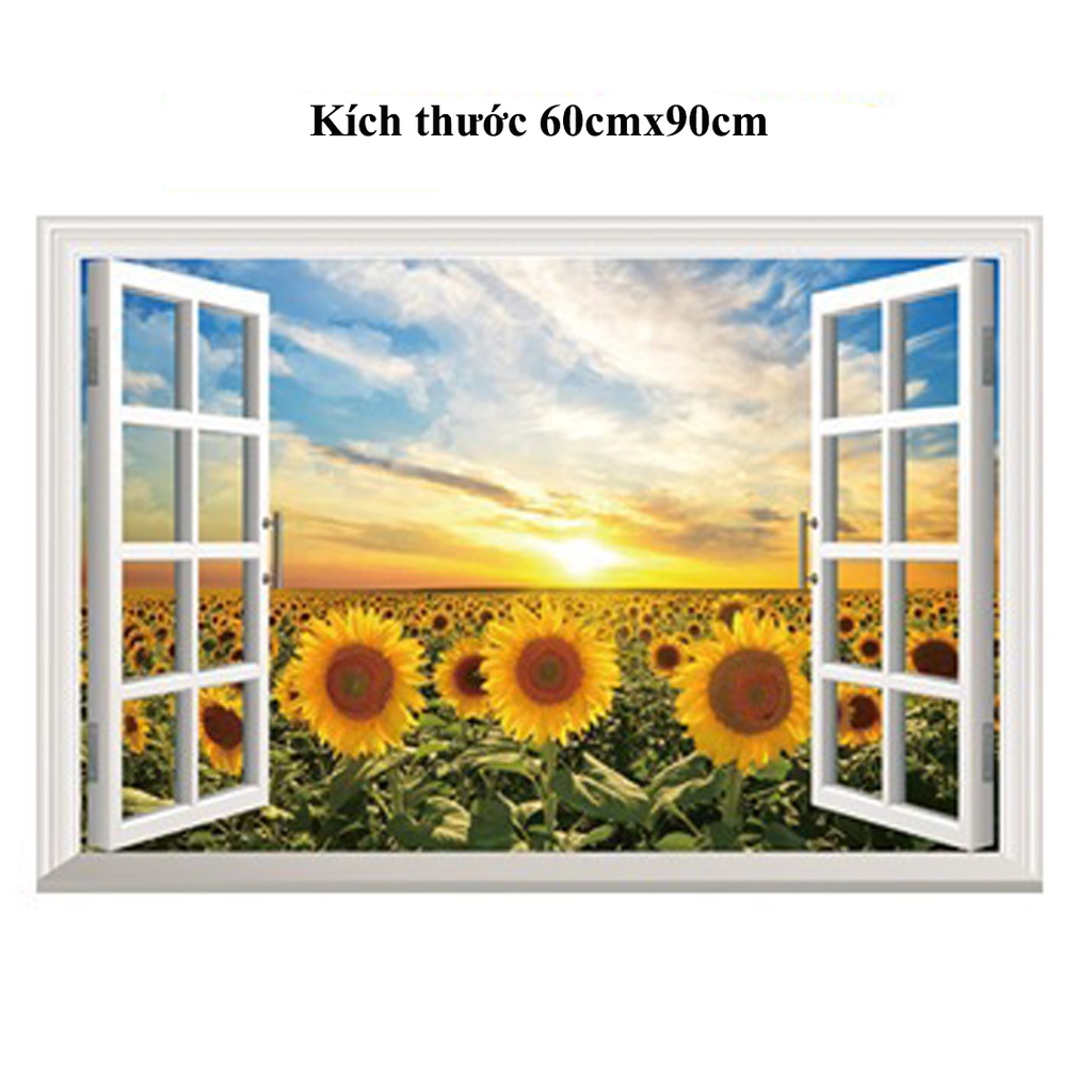 Decal dán tường 3D, tranh dán tường trang trí phòng hình cửa sổ đẹp, trang trí phòng khách, phòng ngủ 0996