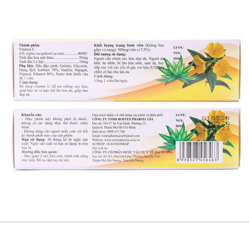 Vitamin E400iu tinh dầu hoa anh thảo  E Love Netural 400IU giúp làm sáng da ,giảm oxy hóa - Hộp 30 viên