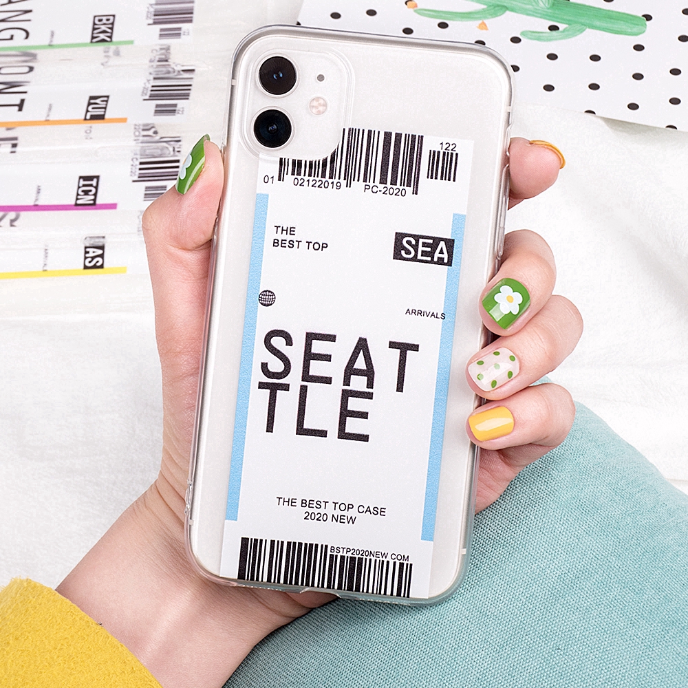 Air Ticket Pattern Silicon Shockproof Cover For iPhone X XR XS 11 Pro Max 8 7 Plus Fashion Transparent Phone Case