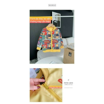 Áo khoác bomber hoạ tiết 2 mặt khoá kéo cho bé