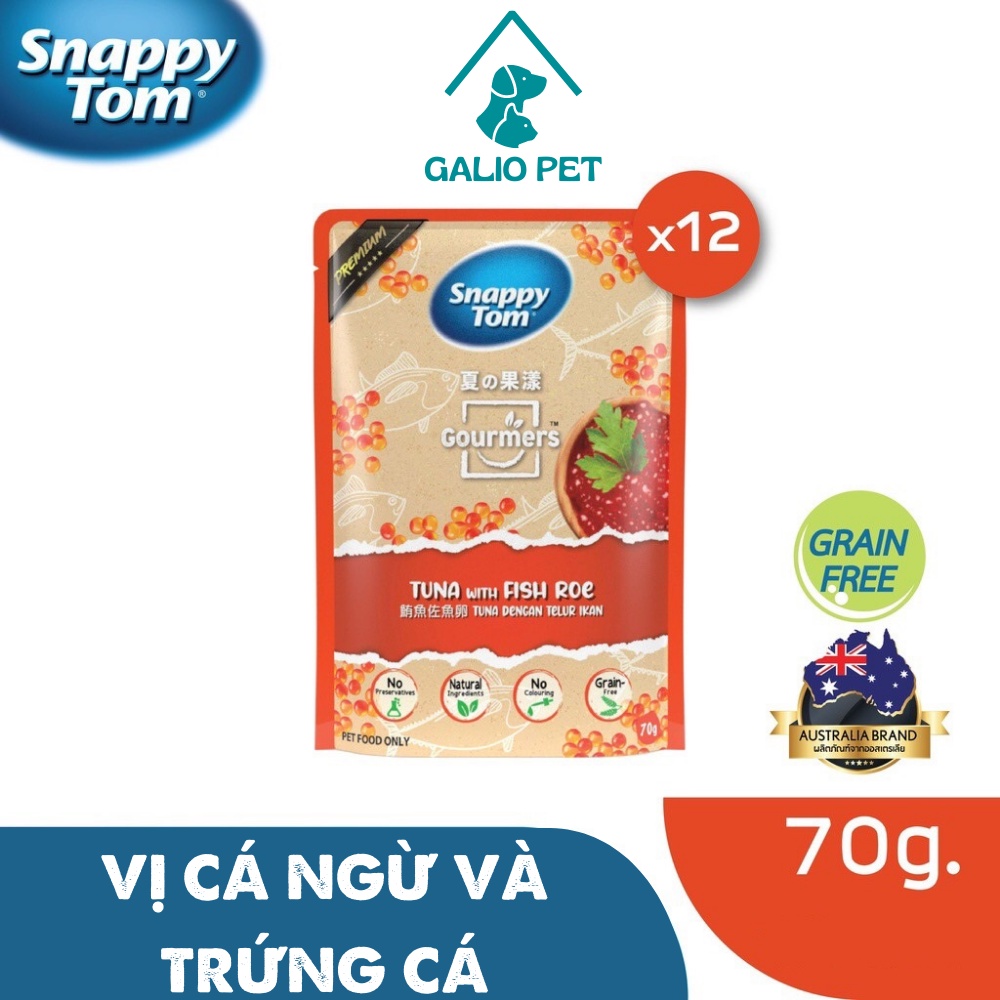 Combo 12 túi Pate Snappy Tom Gourmers vị Cá Ngừ và Trứng Cá, túi 70g