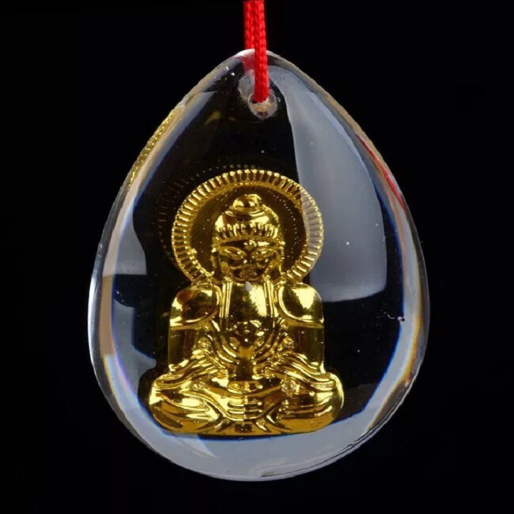 Dây chuyền mặt Phật pha lê kích thước 3,4 x 2,3 x 0,4cm, màu pha lê trong suốt - mã SP001075