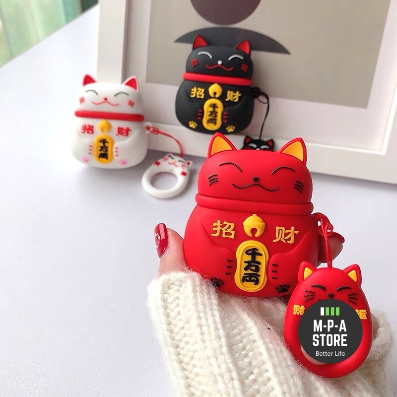 Case đựng tai nghe airpod 1 2 Pro nhựa dẻo chống va đập hình MÈO THẦN TÀI