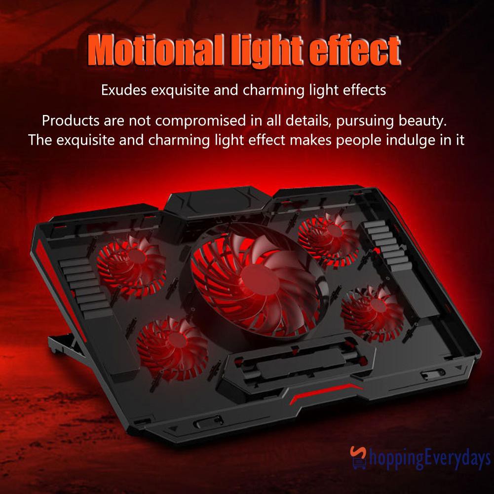 【sv】 5 Fans Laptop Cooler Riser 8 Levels Height Adjustable Notebook Cooling Pad