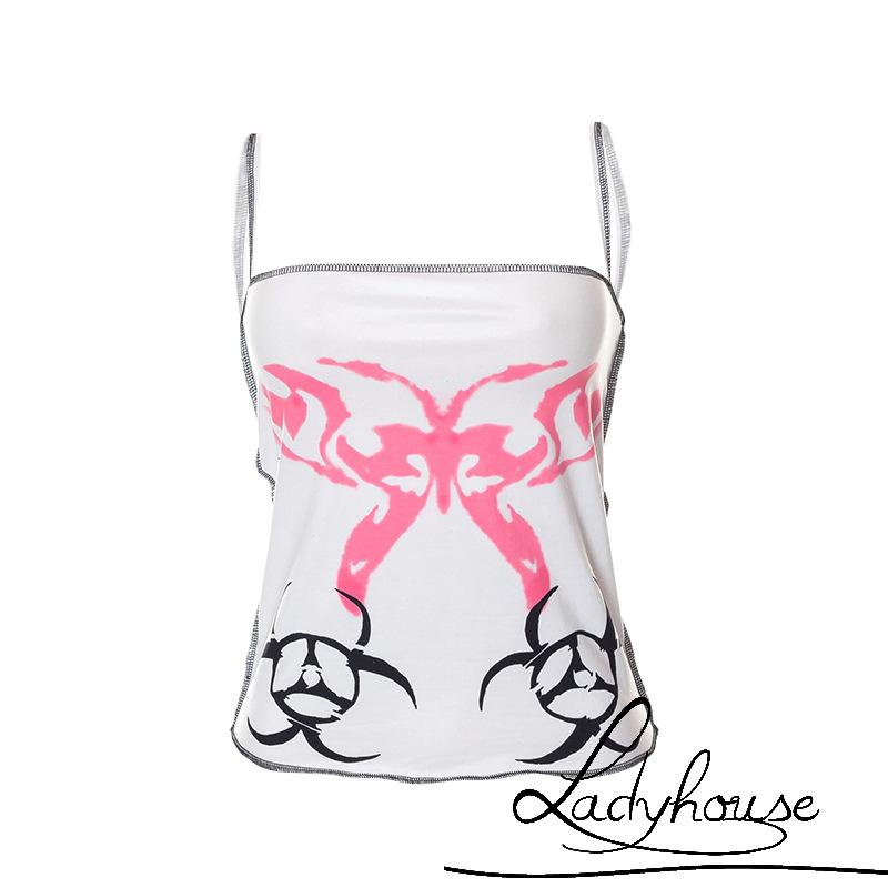 Áo Croptop Hai Dây Hở Lưng In Họa Tiết Bướm Quyến Rũ Dành Cho Nữ