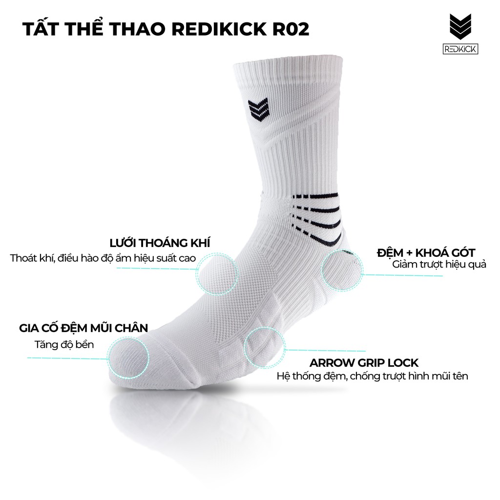 Tất thể thao R02 Redikick Xanh chống trượt thoáng khí có đệm chuyên dụng bóng rổ bóng đá chuyên nghiệp cao cổ nam n