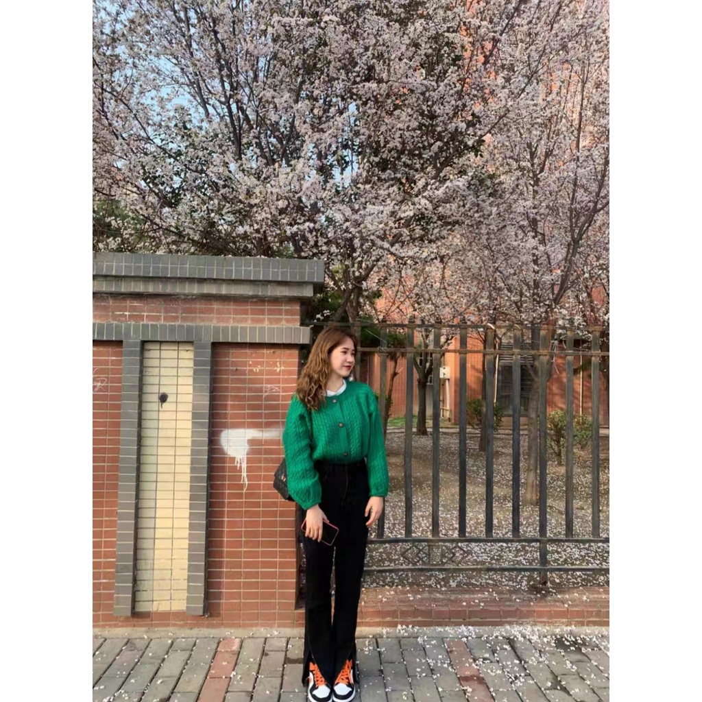 📧🌿 Áo Len Cổ Tròn Xanh Lá Phong Cách Retro Cho Nữ 🌿📧