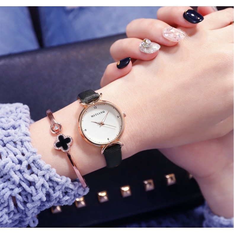 Đồng hồ nữ Mstianq h4 dây da cao cấp mặt tròn cực xinh | BigBuy360 - bigbuy360.vn