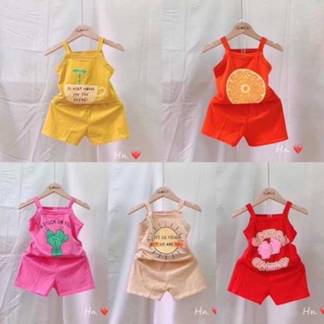 Bộ hai dây bé gái, xinh xắn, điệu đà, chất liệu cotton mềm mát 6-16kg