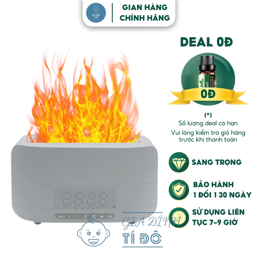 Máy xông tinh dầu Loa Bluetooth hiệu ứng ngọn lửa kiêm đồng hồ để bàn 400ml tạo độ ẩm phòng điều hòa
