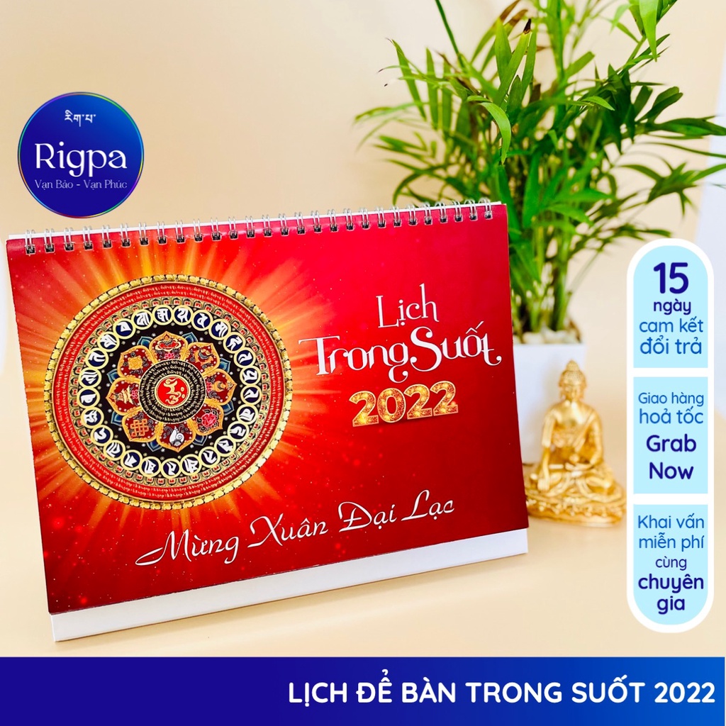Lịch để bàn Trong Suốt 2022 Mandala đẹp kích thước 18x25cm Rigpa lịch trí tuệ truyền cảm hứng chữ A