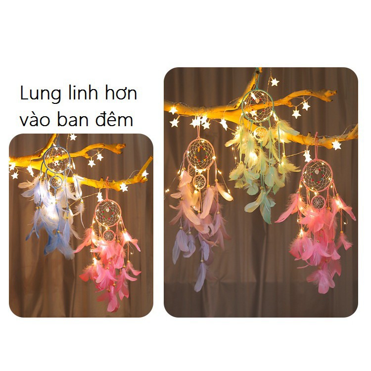 Dreamcatcher Đính Lông Vũ Trang Trí ( Có đèn Led phát sáng)