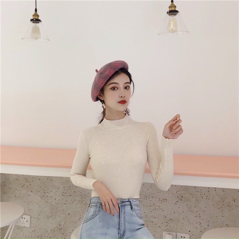Áo len nữ Hàn Quốc xuất xịn, Áo len tăm cổ 3 phân chất mềm mịn, Áo giữ nhiệt nữ cổ cao | BigBuy360 - bigbuy360.vn