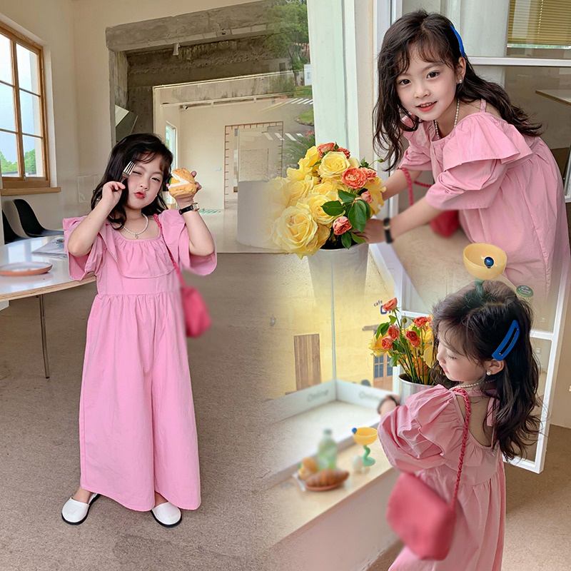 Jumpsuit Cổ Vuông Tay Lỡ Màu Sắc Ngọt Ngào Phong Cách Phương Tây Cho Nữ