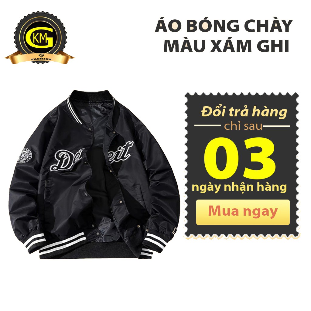 Áo bomber bóng chày chất vải bóng trẻ trung có khuy bấm