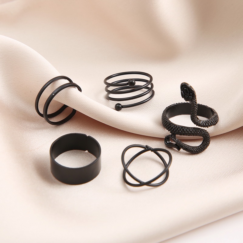 Set 7 Nhẫn Hình Rắn Đen Phong Cách Punk Cổ Điển Cho Nam Và Nữ timetunnel