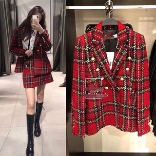 order / co san- Set dạ tweed đỏ cổ vest tay dài ZR TQXK (Kèm feedback)