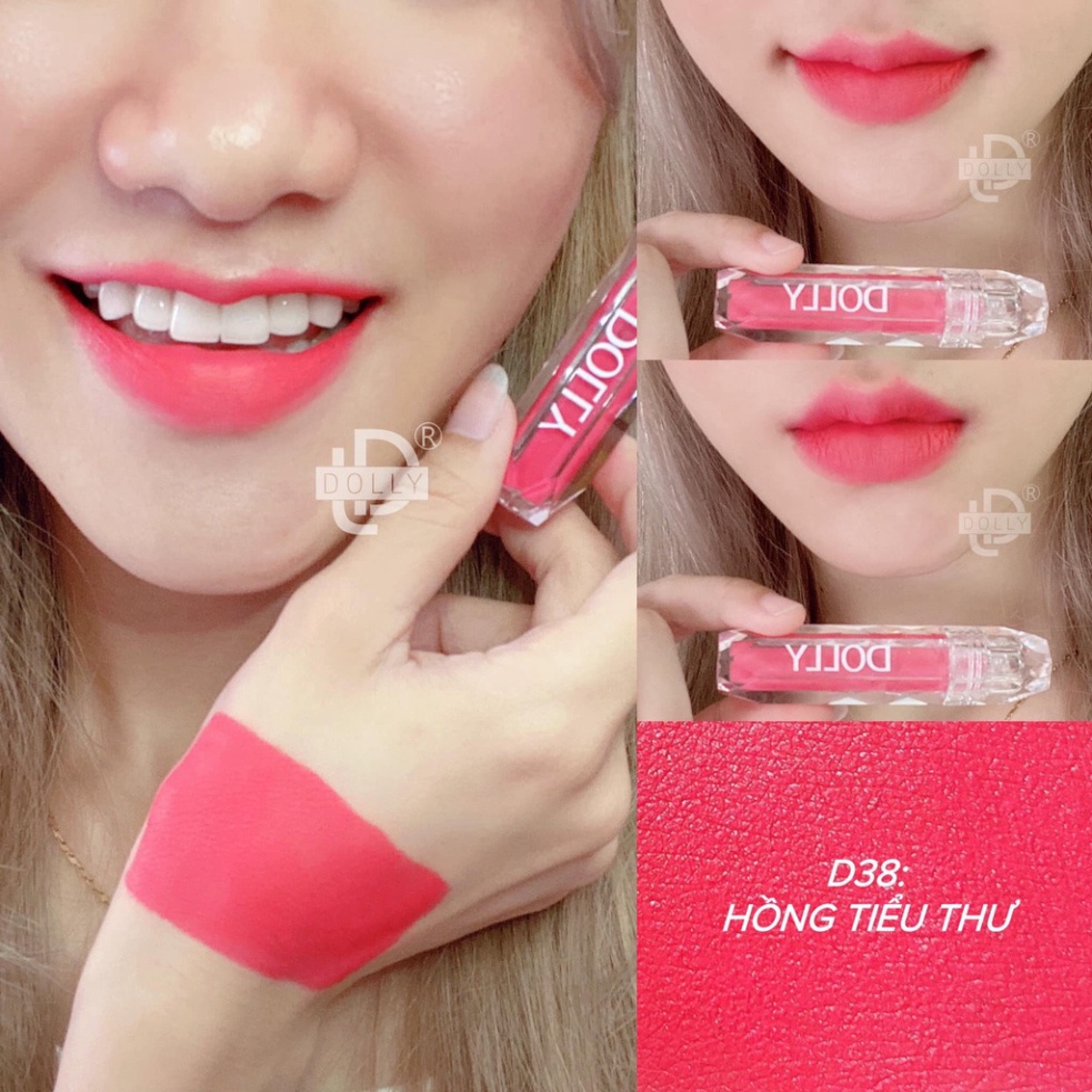 Son Kem DOLLY DIAMOND VELVET Không Chì Cao Cấp NEW 2022 Màu hồng tiểu thư Mua 2 Cây Tặng Dưỡng Môi