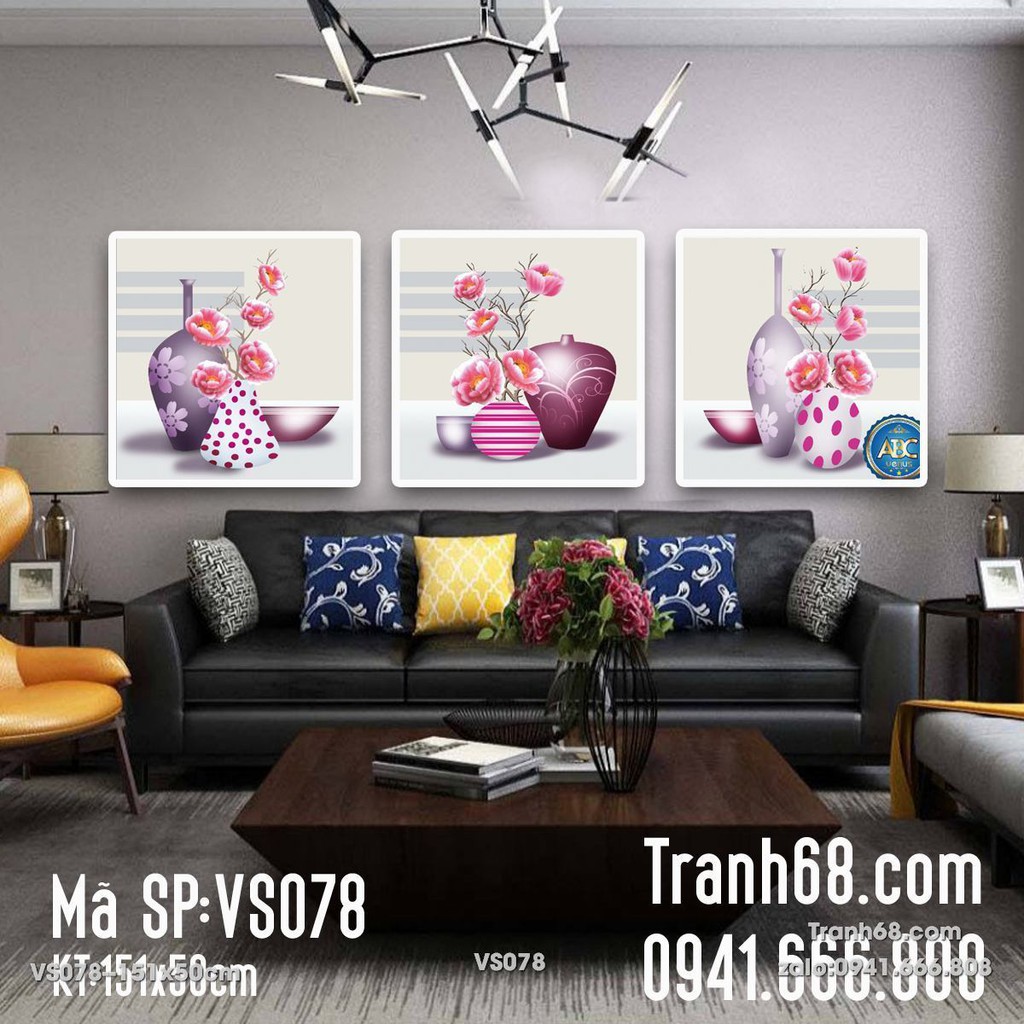 Tranh đính đá venus Bình hoa nghệ thuật (3 bức) VS078 kích thước 151x50cm