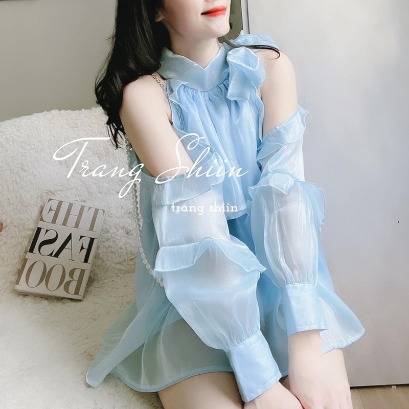 Set siêu phẩm voan xanh + Quần tafta