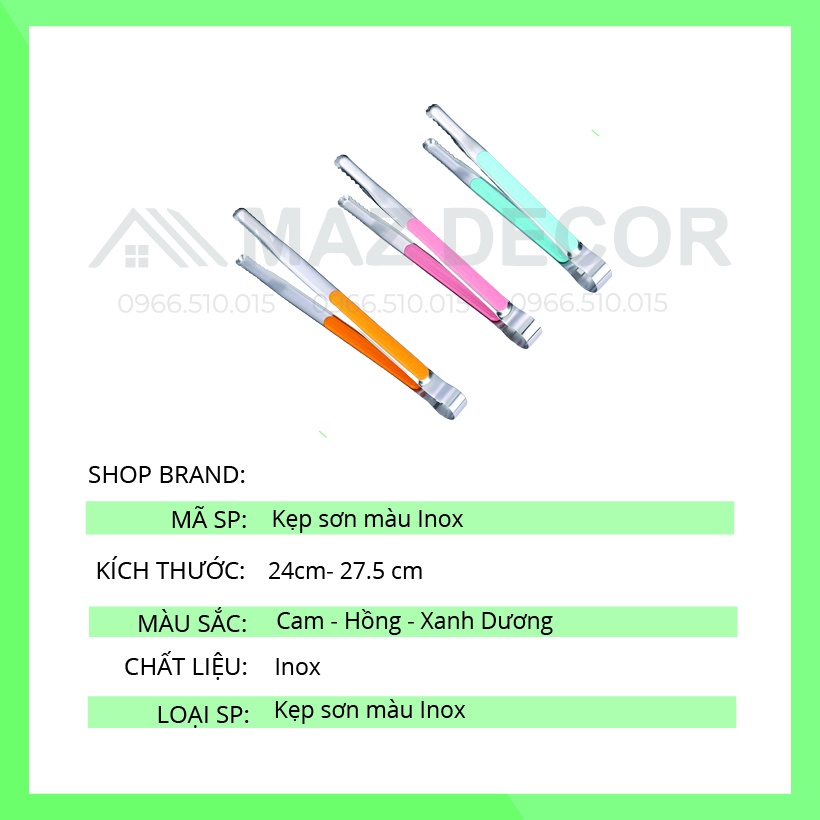 [Sỉ] Dụng cụ kẹp inox gắp thức ăn, đá, đồ nóng thực phẩm cao cấp đẹp dày dặn các màu
