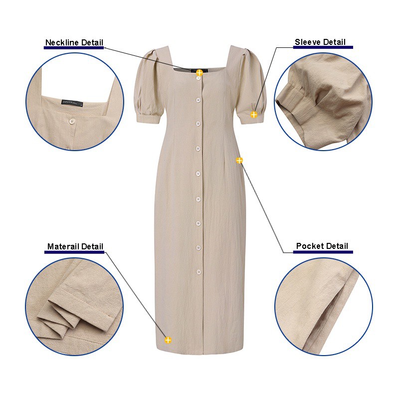 Đầm ZANZEA ôm dáng cổ vuông tay ngắn màu trơn thanh lịch cho bạn gái