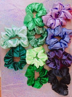 Chun buộc tóc bản to scrunchies lụa nhiều màu